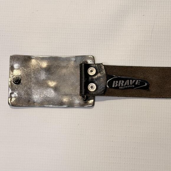 Brave Leather Belt Womens 26 Black Removable Buckle Distressed Silver Western - Picture 3 of 12